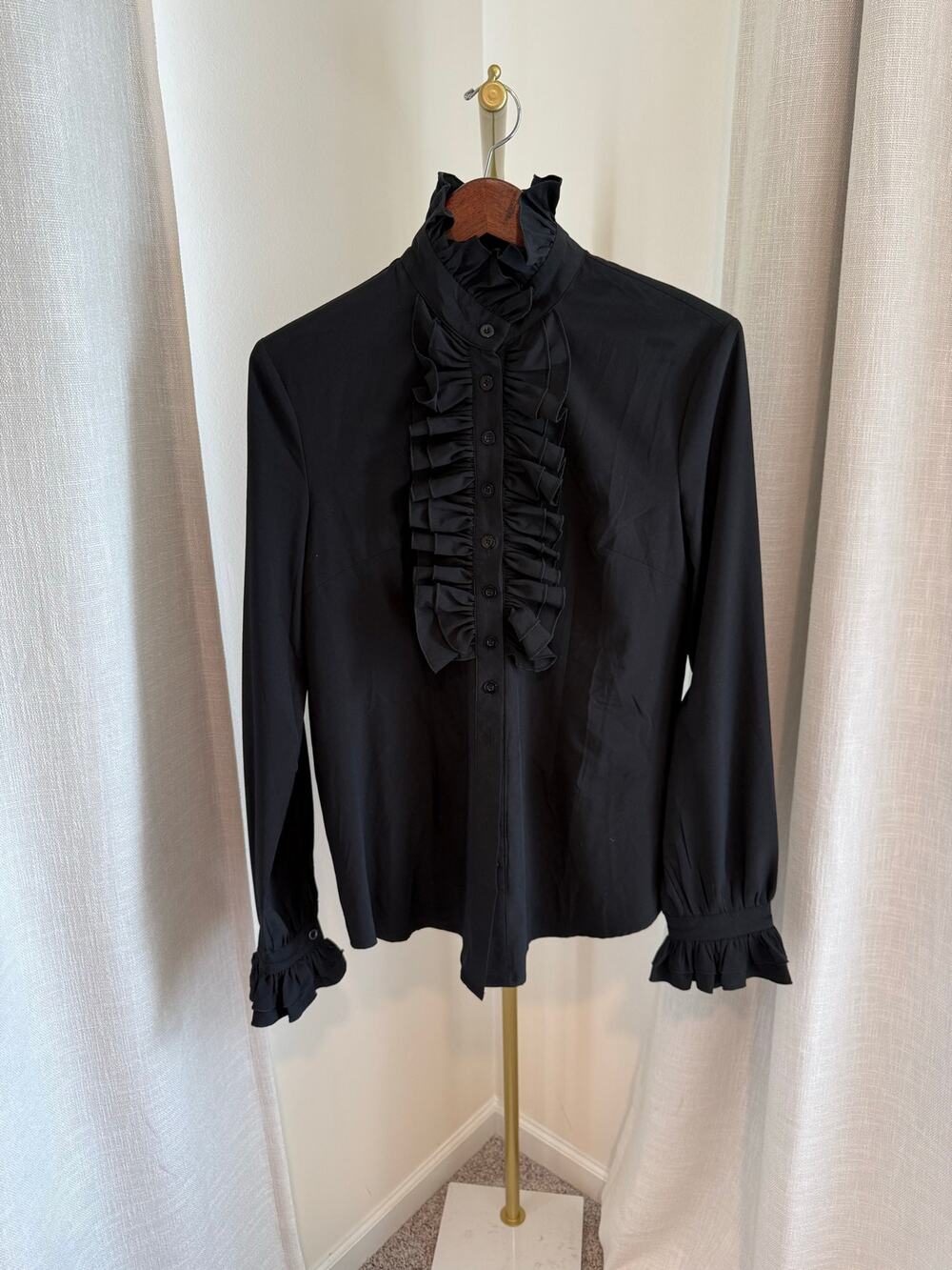 PrettyGuide Button Down Top Women's Size XL Black Ruffled Victorian Mock Neck
